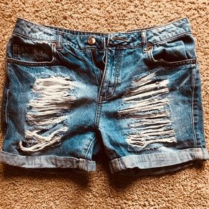 Ripped Cuffed Denim Shorts